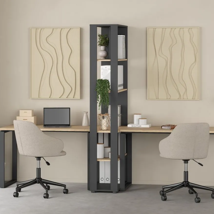 Boekenkast Bram Donkergrijs / Eiken - 80x205x35 cm