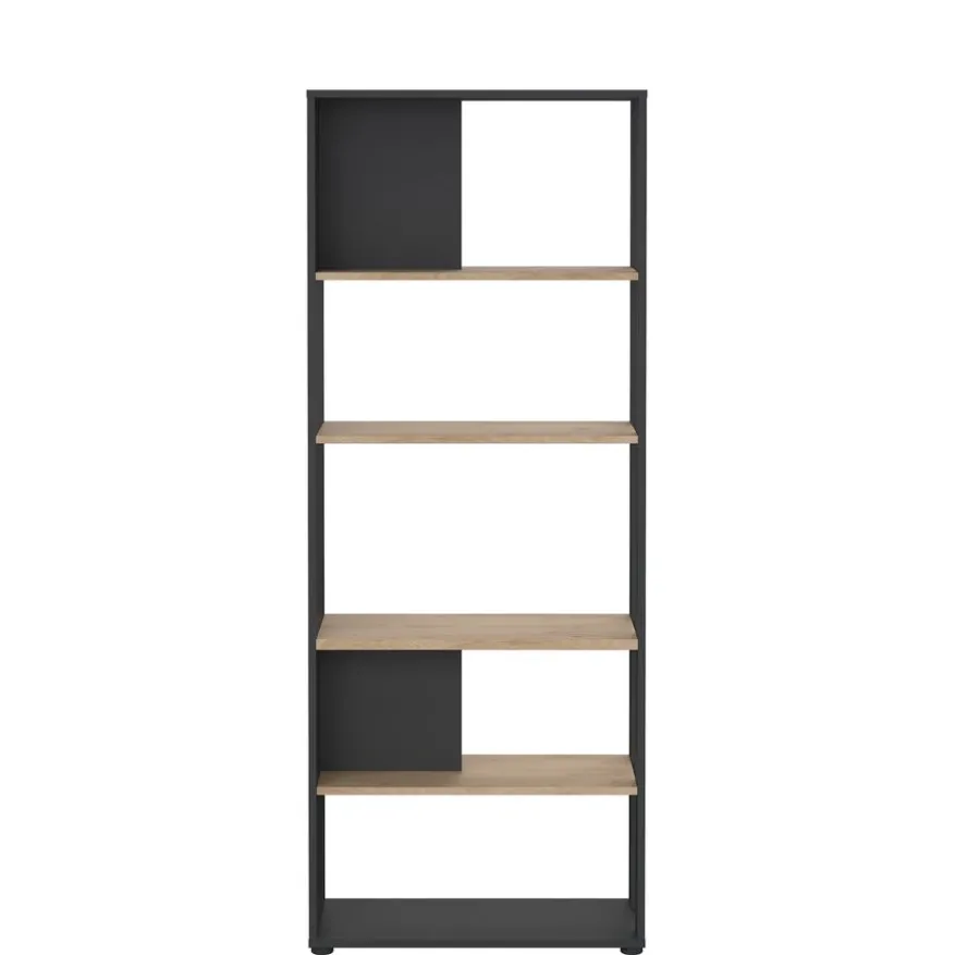 Boekenkast Bram Donkergrijs / Eiken - 80x205x35 cm