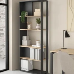 Boekenkast Bram Donkergrijs / Eiken - 80x205x35 cm