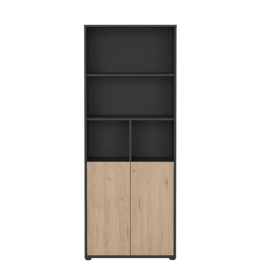 Boekenkast Bram Donkergrijs / Eiken - 80x205x35 cm