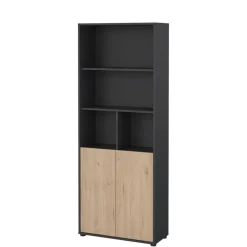 Boekenkast Bram Donkergrijs / Eiken - 80x205x35 cm
