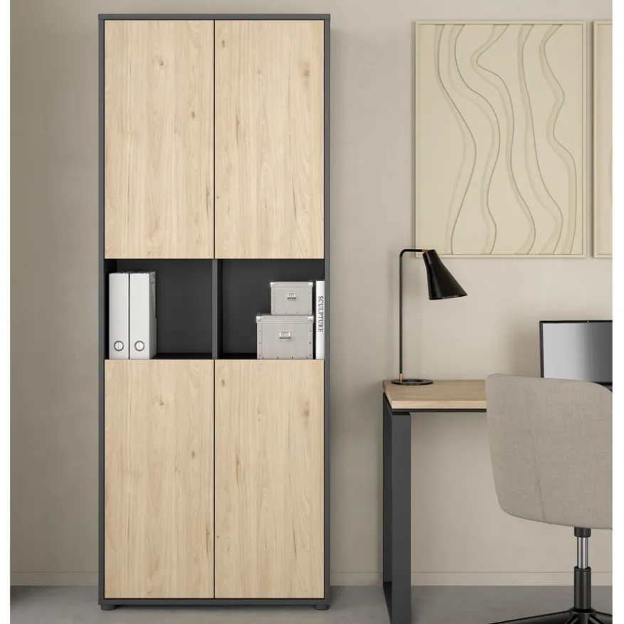 Boekenkast Bram Donkergrijs / Eiken - 80x205x35 cm