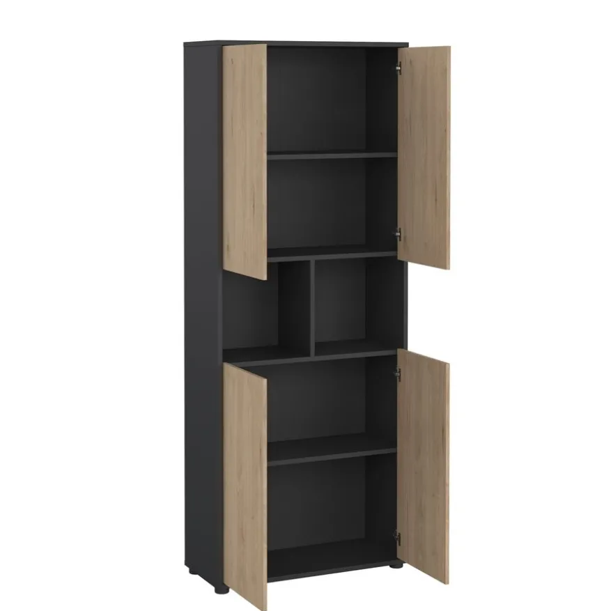 Boekenkast Bram Donkergrijs / Eiken - 80x205x35 cm