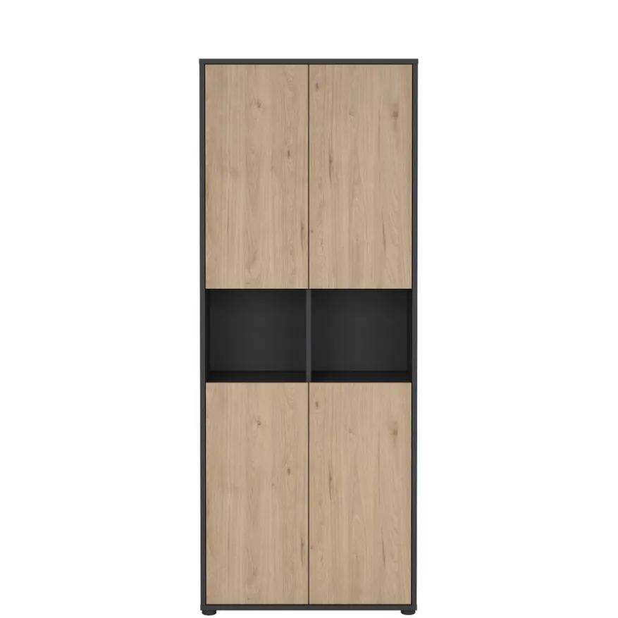 Boekenkast Bram Donkergrijs / Eiken - 80x205x35 cm