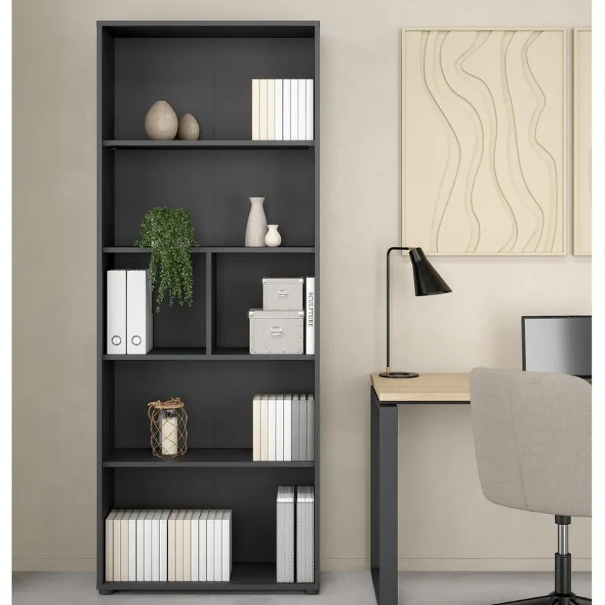 Boekenkast Bram Donkergrijs - 80x205x35 cm