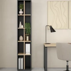 Boekenkast Bram Donkergrijs / Eiken - 41x205x35 cm