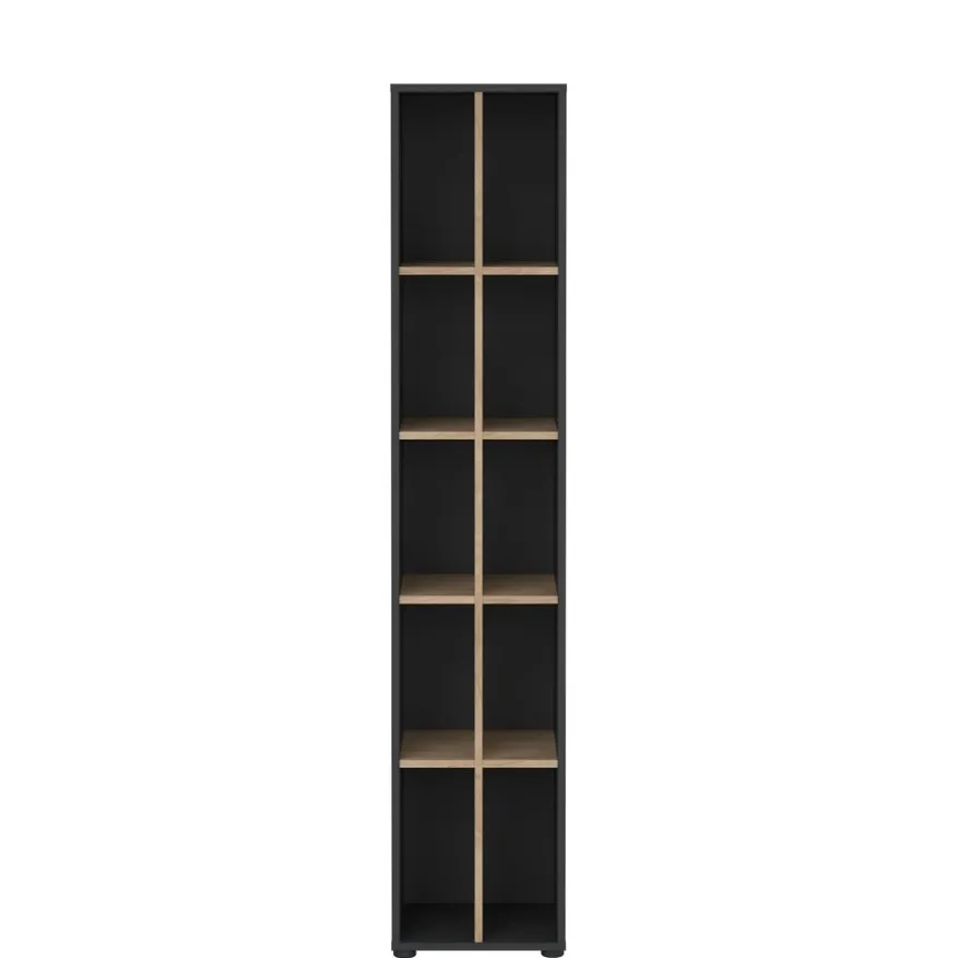 Boekenkast Bram Donkergrijs / Eiken - 41x205x35 cm