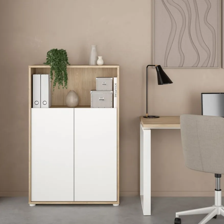 Boekenkast Bram Eiken / Wit - 80x124x35 cm