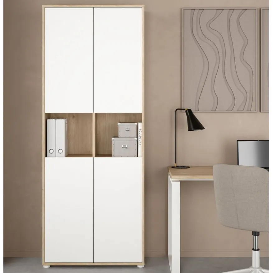 Boekenkast Bram Eiken / Wit - 80x205x35 cm