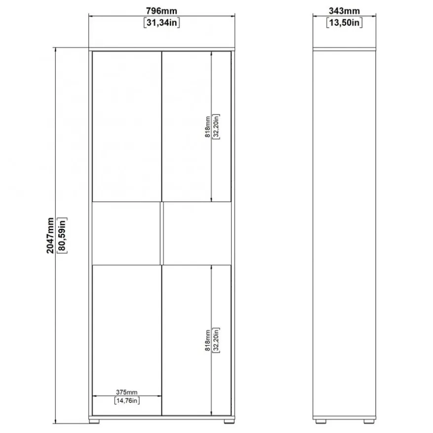 Boekenkast Bram Eiken / Wit - 80x205x35 cm