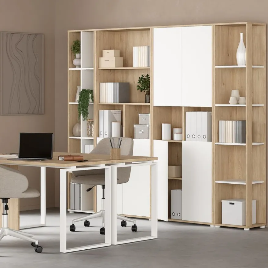 Boekenkast Bram Eiken / Wit - 80x205x35 cm