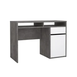 Bureau Boston Beton / Hoogglans Wit - 111x78x49 cm