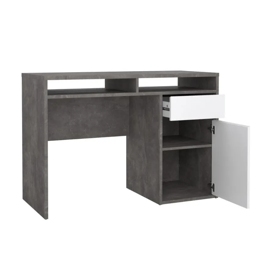 Bureau Boston Beton / Hoogglans Wit - 111x78x49 cm