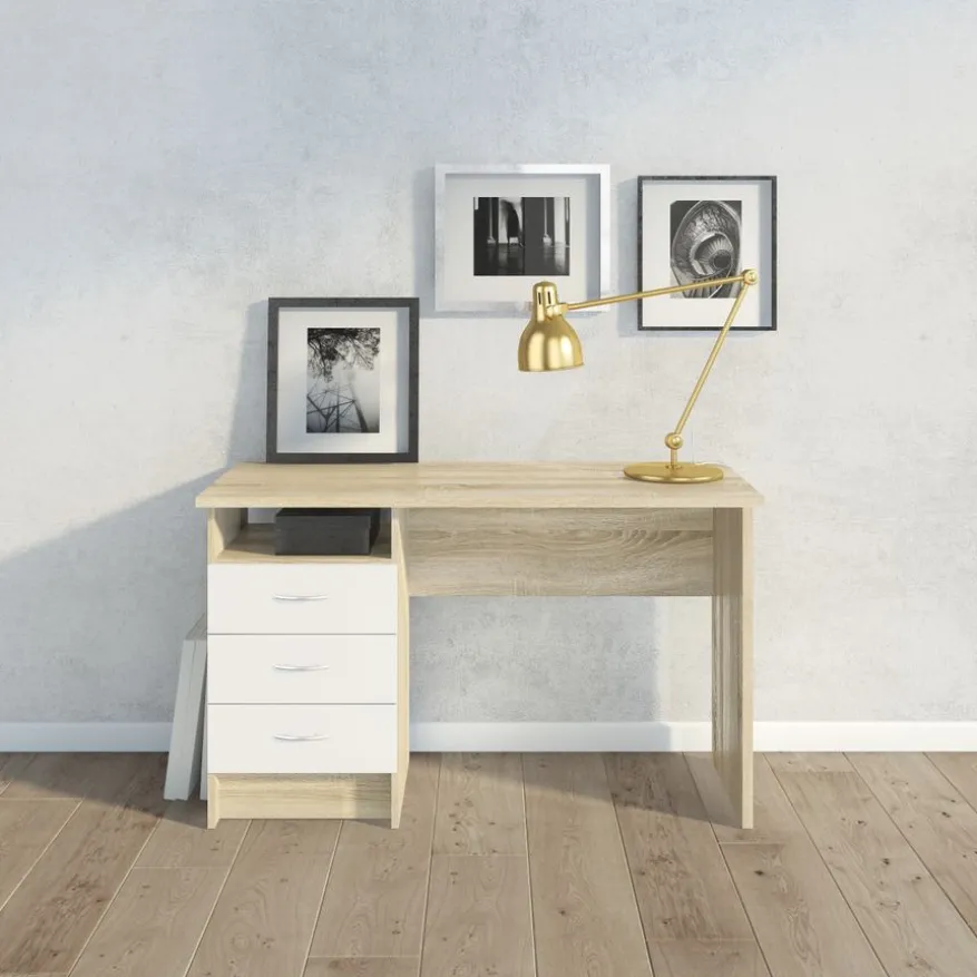 Bureau Boston Eiken / Wit - 121x73x49 cm