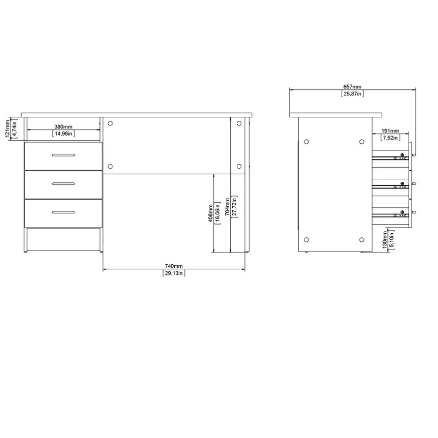 Bureau Boston Eiken / Wit - 121x73x49 cm