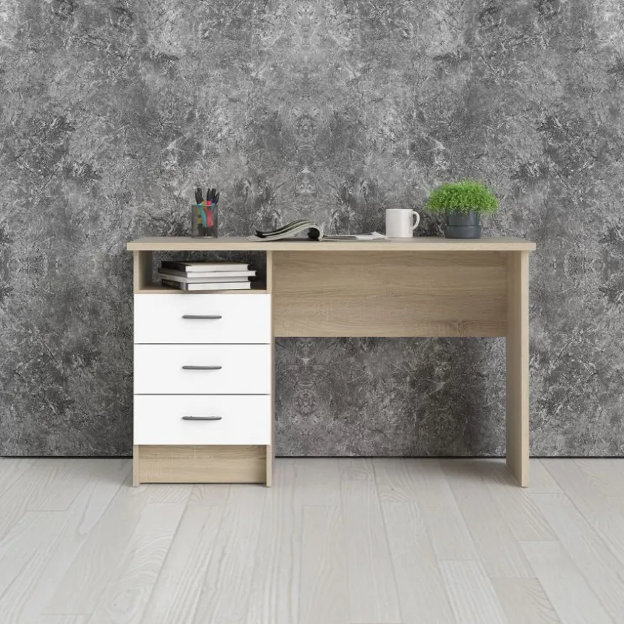 Bureau Boston Eiken / Wit - 121x73x49 cm