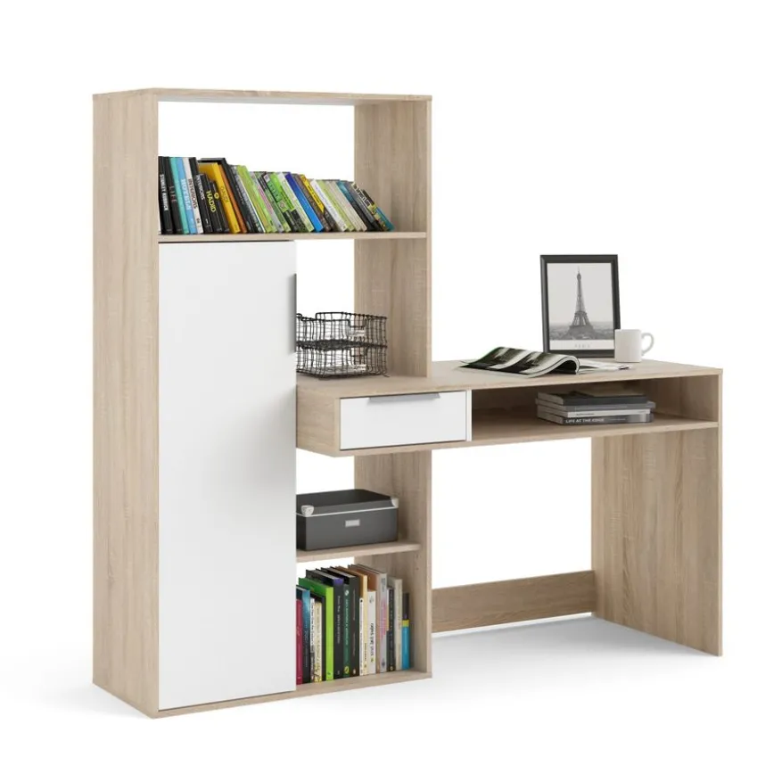 Bureau Boston Eiken / Wit - 163x156x61 cm