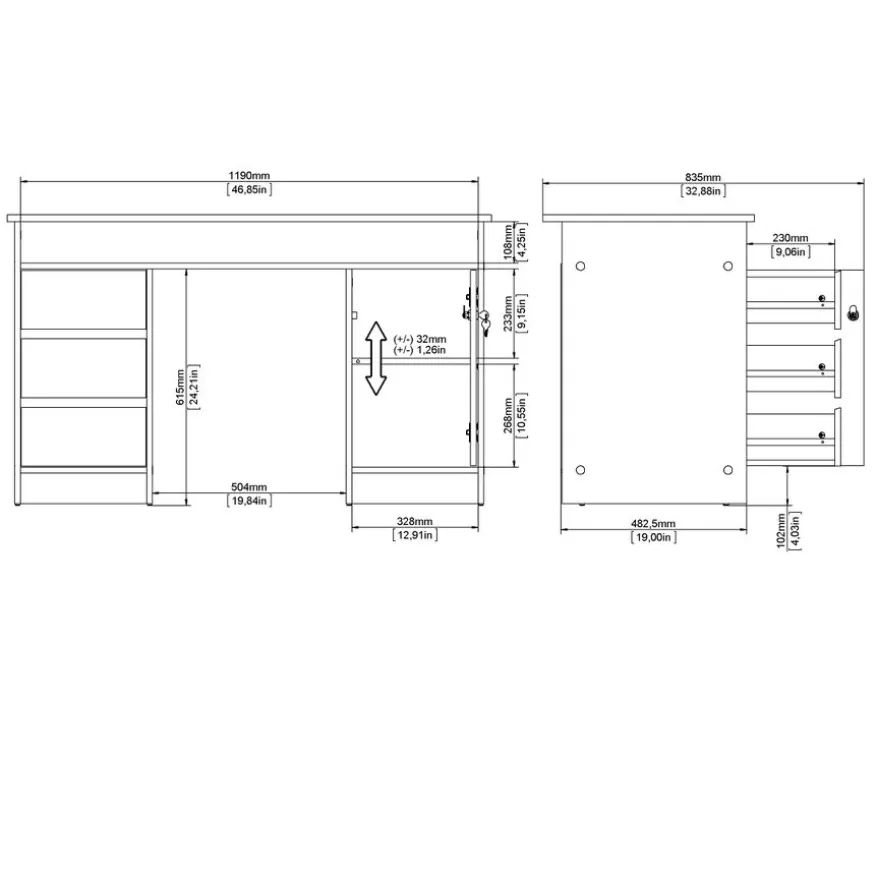 Bureau Boston Eiken - 126x76x55 cm