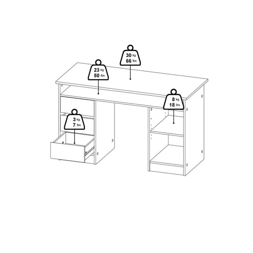 Bureau Boston Eiken - 126x76x55 cm