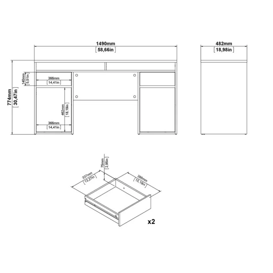 Bureau Boston Eiken - 149x78x49 cm