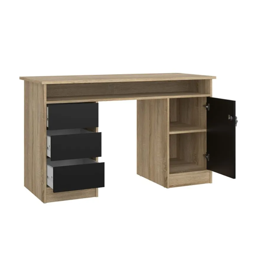 Bureau Boston Eiken / Zwart - 126x76x55 cm