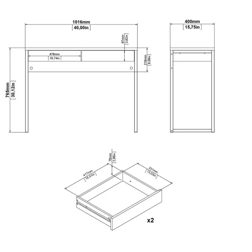 Bureau Boston Hoogglans Wit - 102x77x40 cm