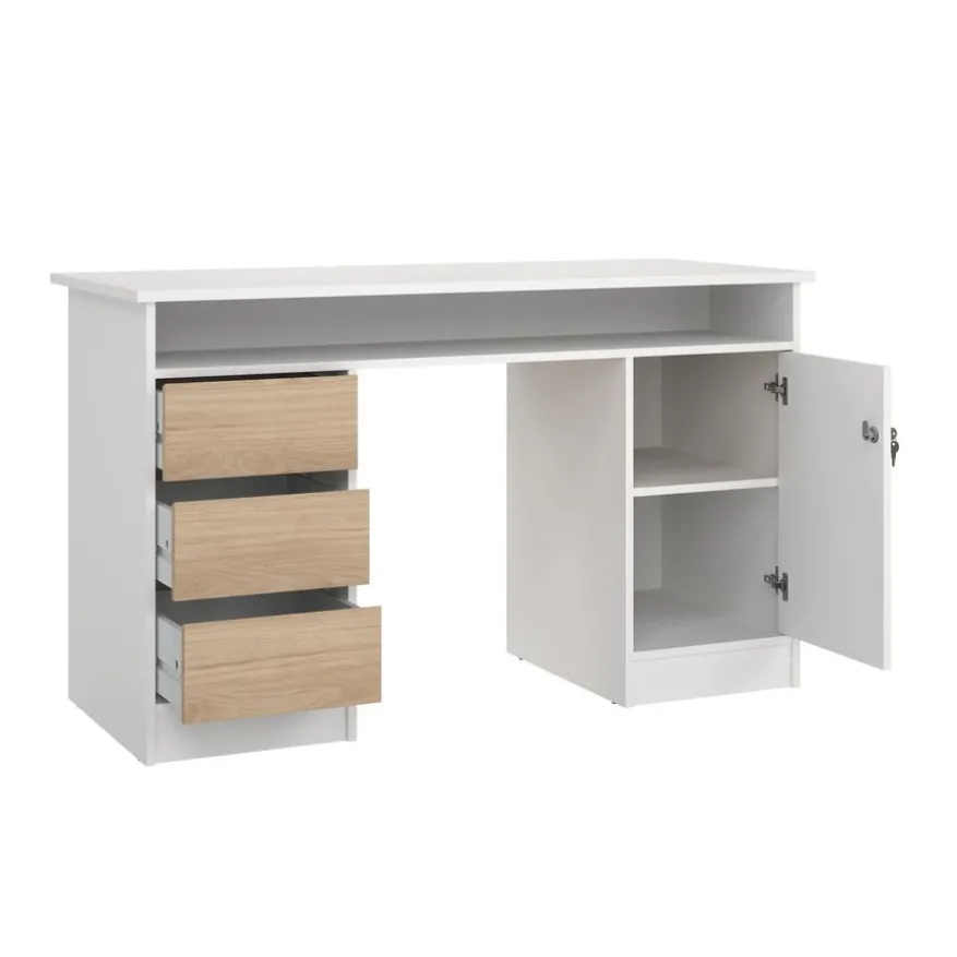 Bureau Boston Wit / Eiken - 126x76x55 cm