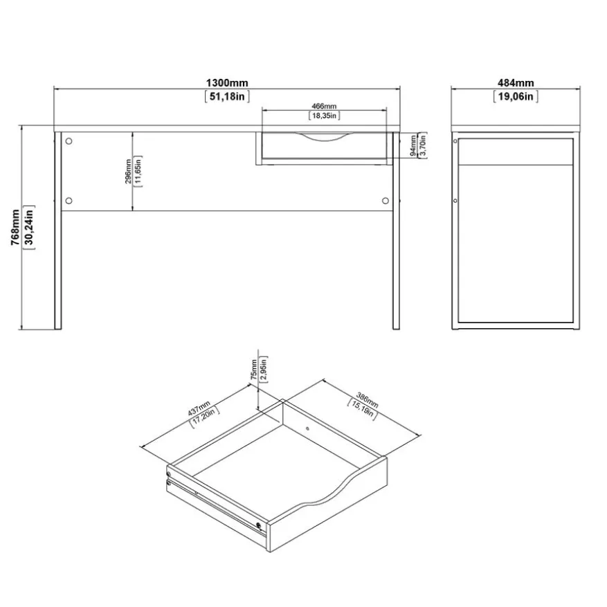 Bureau Boston Wit / Eiken - 130x77x49 cm