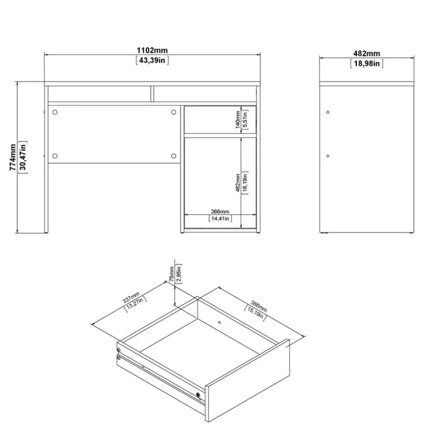 Bureau Boston Zwart - 111x78x49 cm