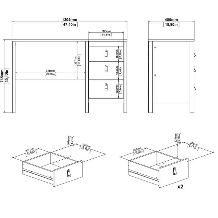 Bureau Dallas Zwart - 121x77x48 cm