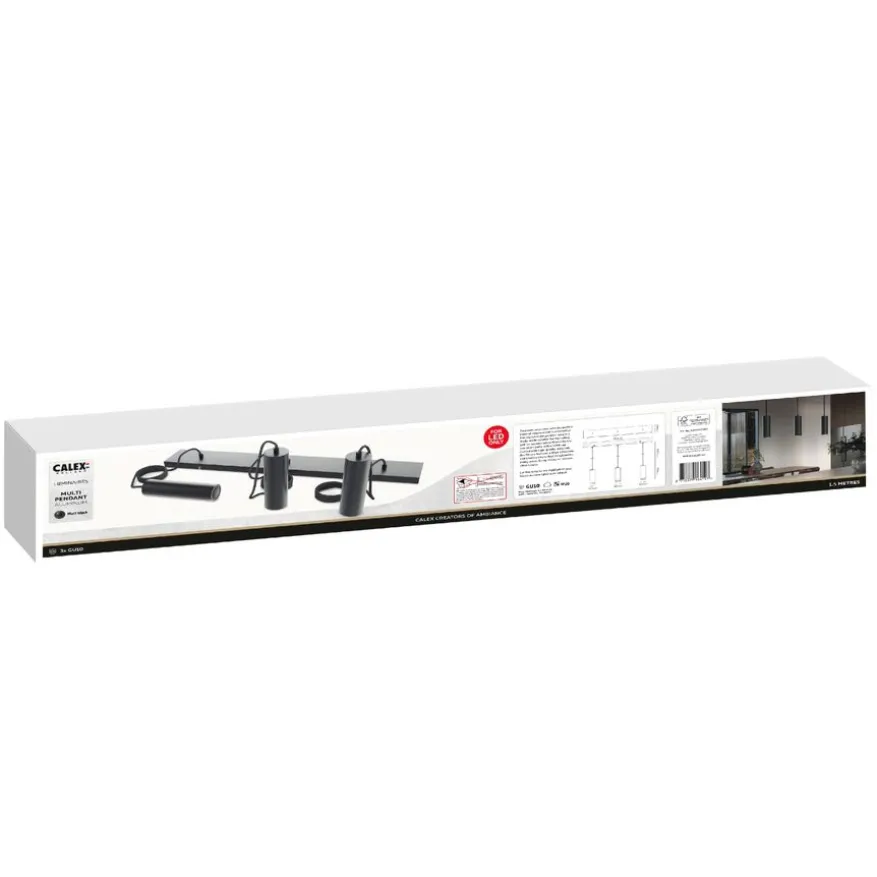 Calex Hanglamp Pendel Zwart - 3 x GU10 - 75x10 cm