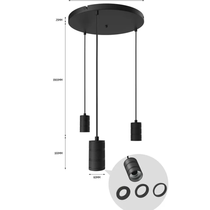 Calex Hanglamp Retro Zwart - 3 x E27 - Ø 40 cm