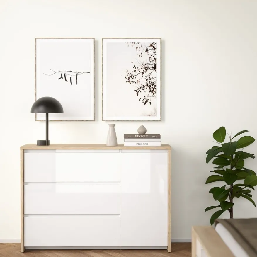 Dressoir Atlanta Eiken / Hoogglans Wit - 119x84x48 cm