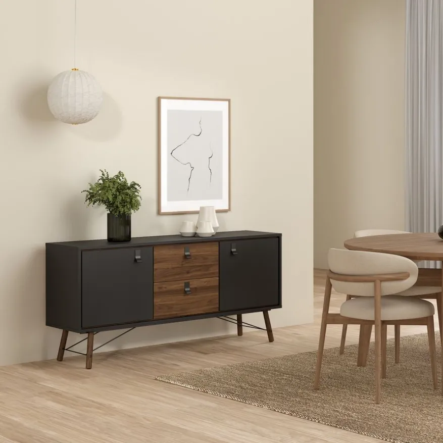 Dressoir Denver Zwart / Walnoot - 150x72x40 cm