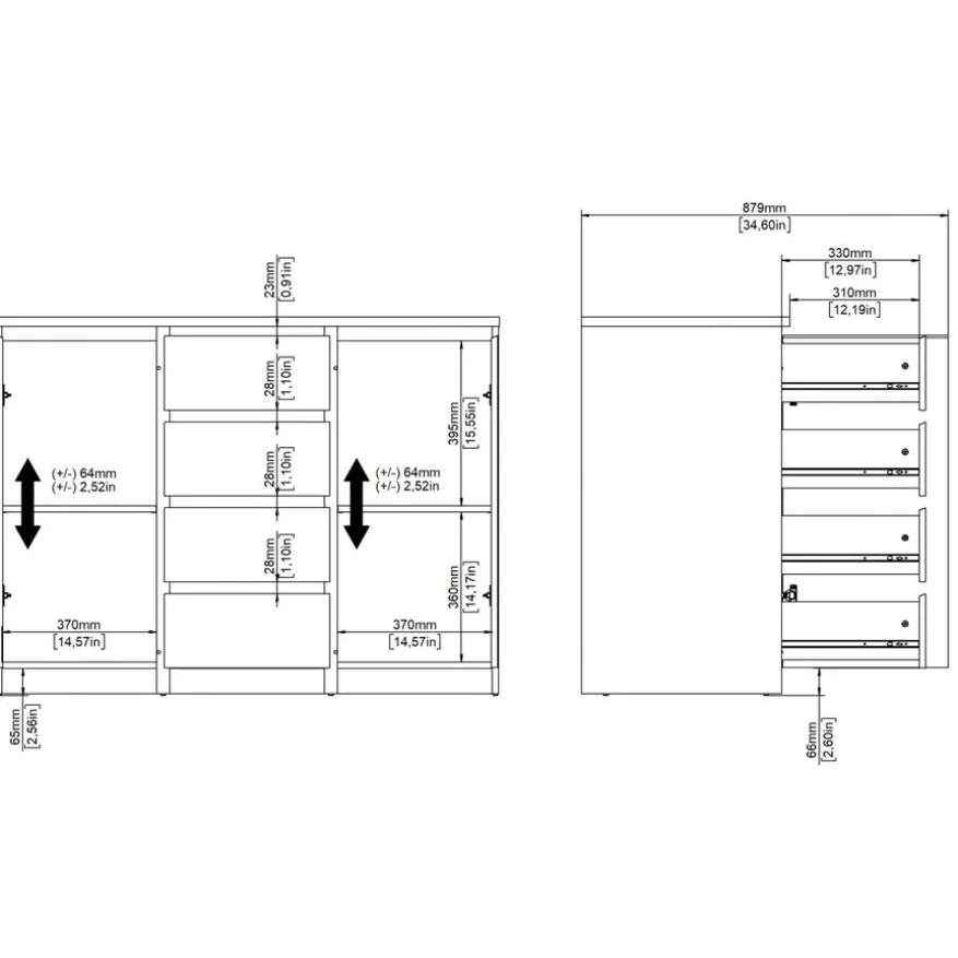 Dressoir Luna Eiken - 121x91x50 cm
