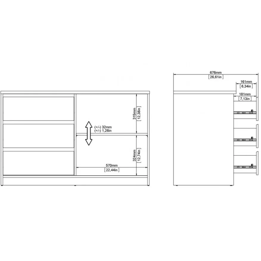 Dressoir Luna Eiken - 119x76x50 cm