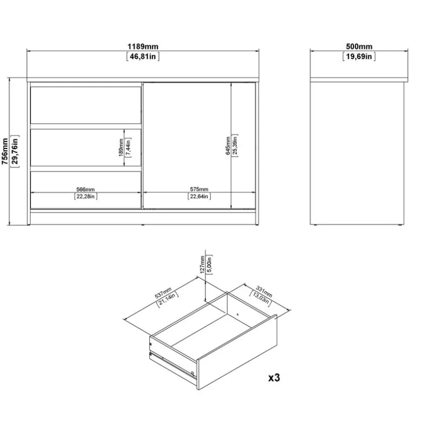 Dressoir Luna Eiken - 119x76x50 cm