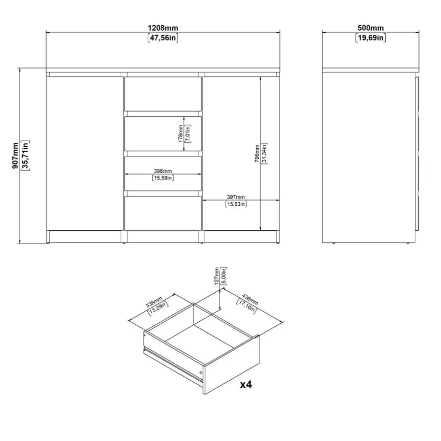 Dressoir Luna Zwart - 121x91x50 cm