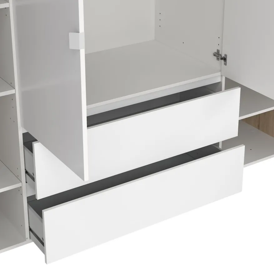 Kledingkast Atlanta Eiken / Hoogglans Wit - 197x202x58 cm