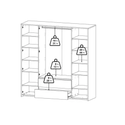Kledingkast Atlanta Eiken / Hoogglans Wit - 197x202x58 cm