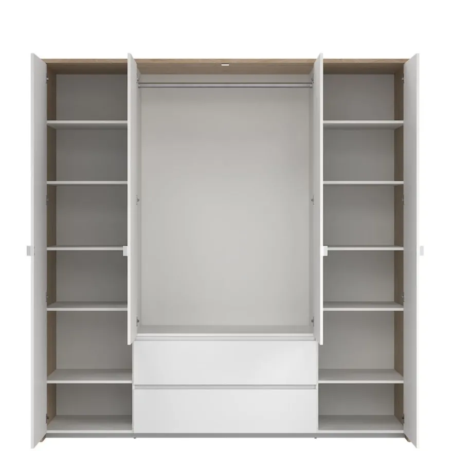 Kledingkast Atlanta Eiken / Hoogglans Wit - 197x202x58 cm