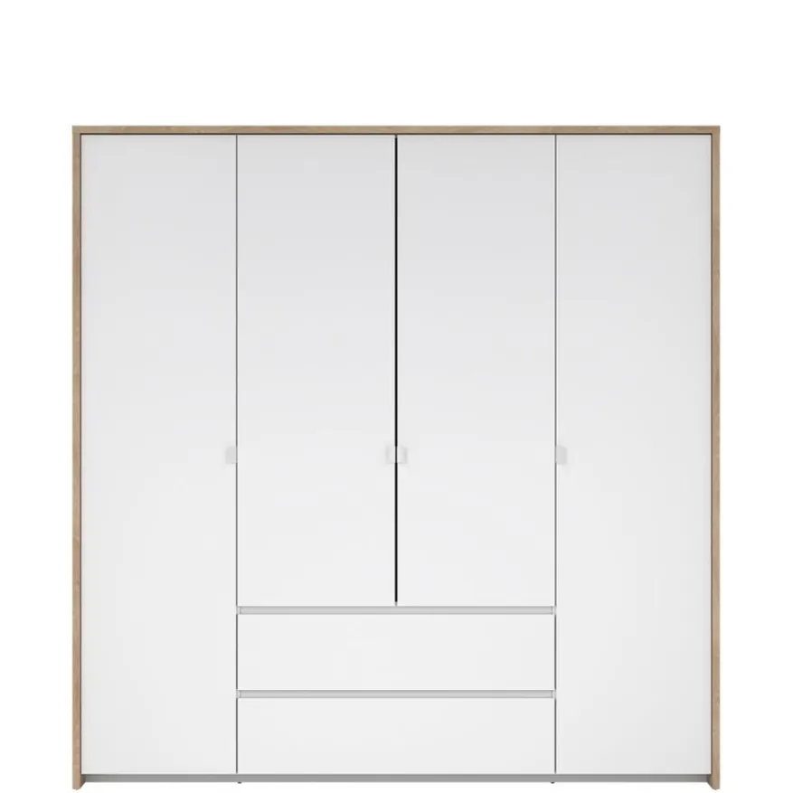 Kledingkast Atlanta Eiken / Hoogglans Wit - 197x202x58 cm