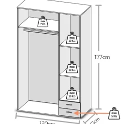 Kledingkast Baarlo Wit - 120x176x52 cm