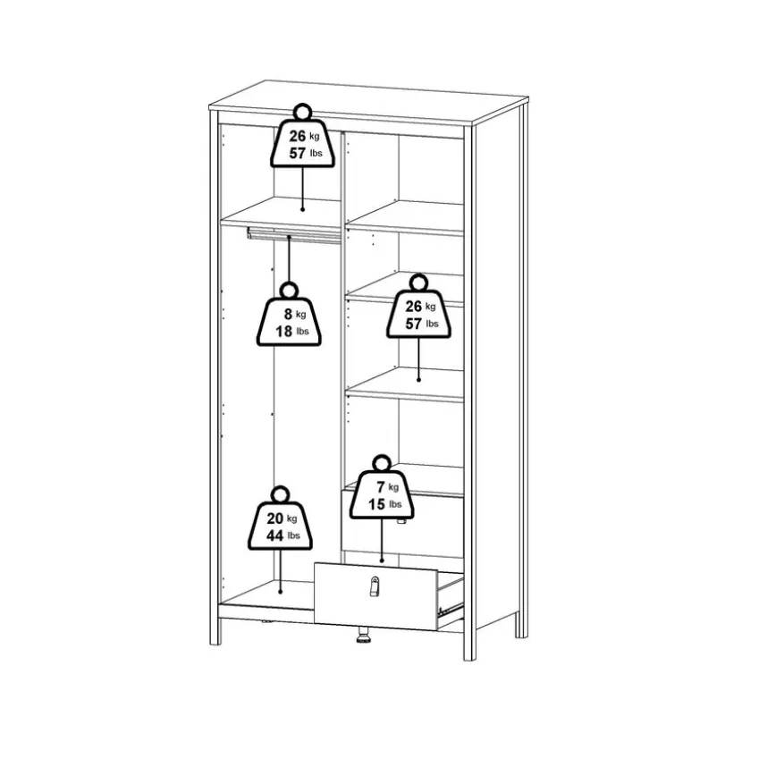 Kledingkast Dallas Wit - 103x199x59