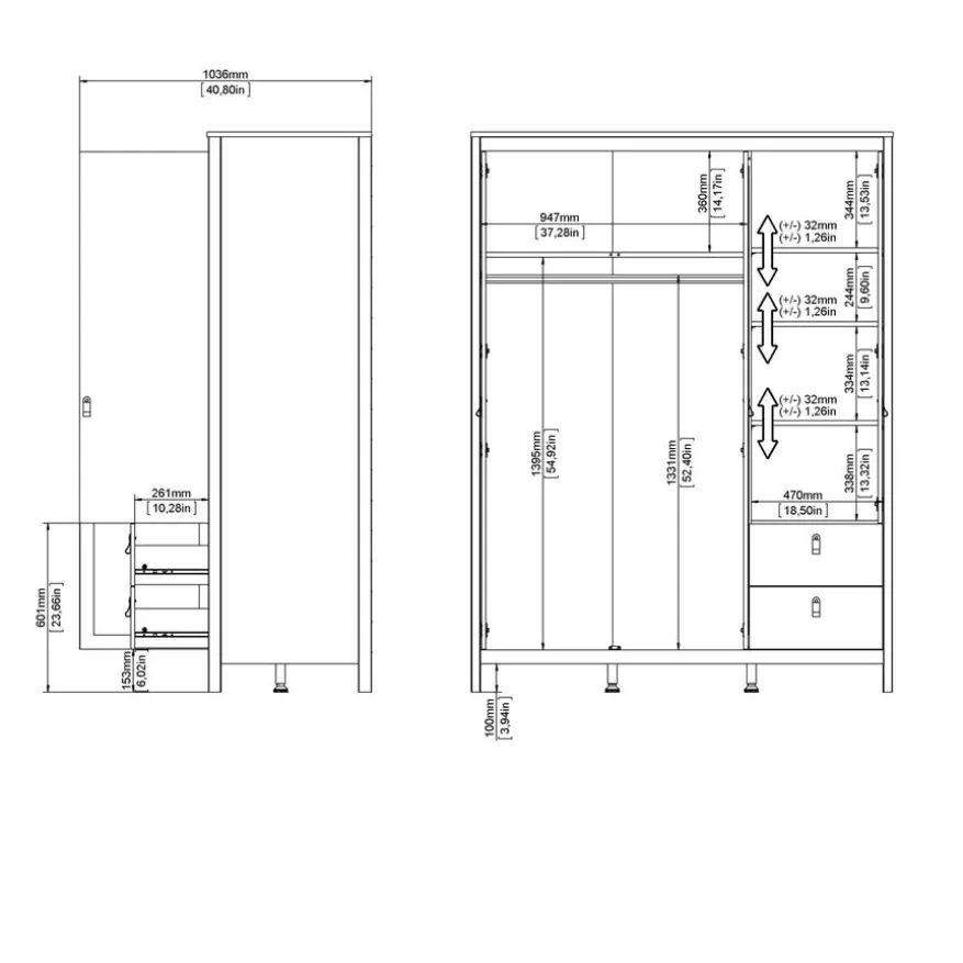 Kledingkast Dallas Wit - 150x199x59