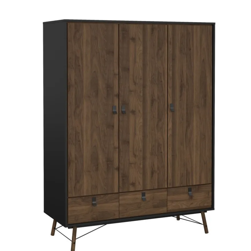 Kledingkast Denver Zwart / Walnoot - 150x200x60 cm