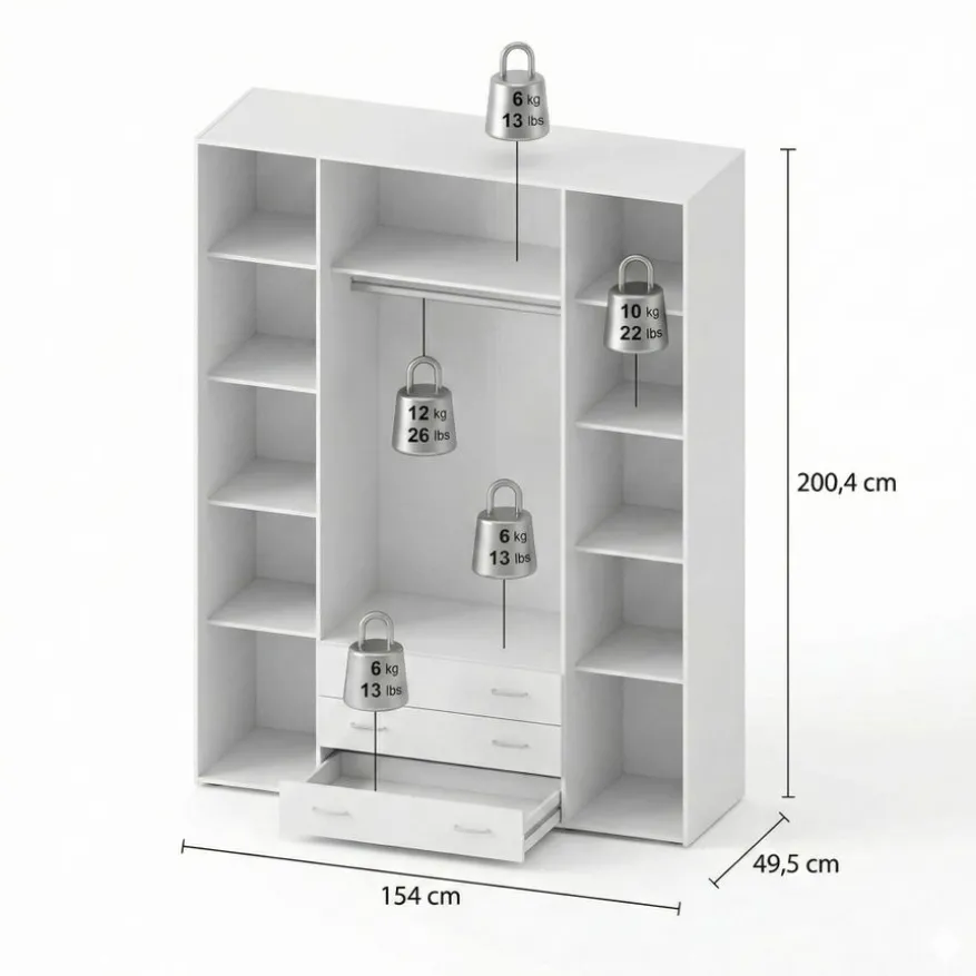 Kledingkast Harper Wit - 154x201x50 cm