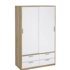 Kledingkast Jasper Eiken / Hoogglans Wit - 121x200x60 cm