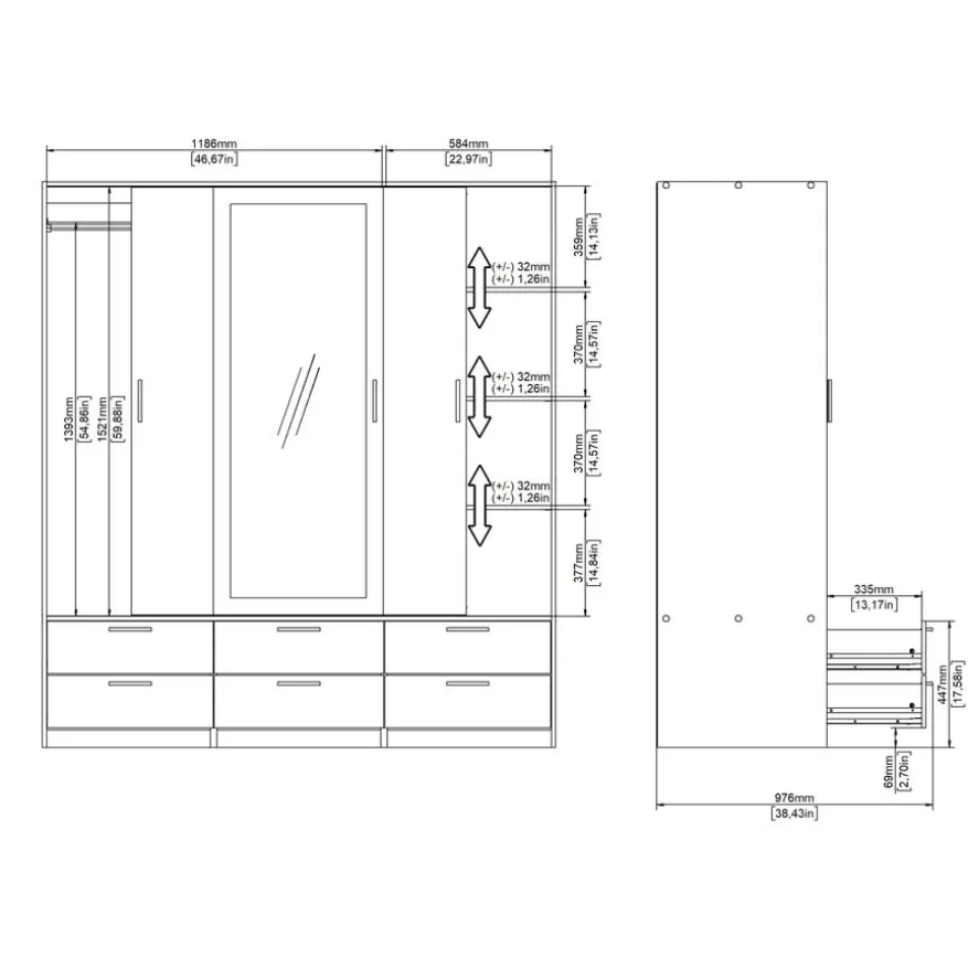 Kledingkast Jasper Eiken / Hoogglans Wit - 182x200x60 cm