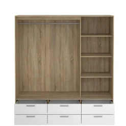 Kledingkast Jasper Eiken / Hoogglans Wit - 182x200x60 cm